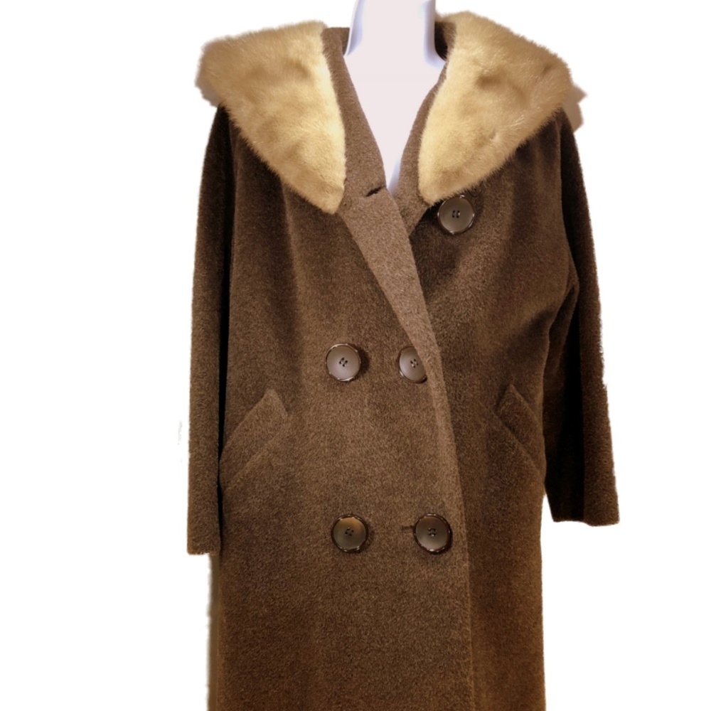 \Vtg Mohair Coat Fur Collar Brown sz L